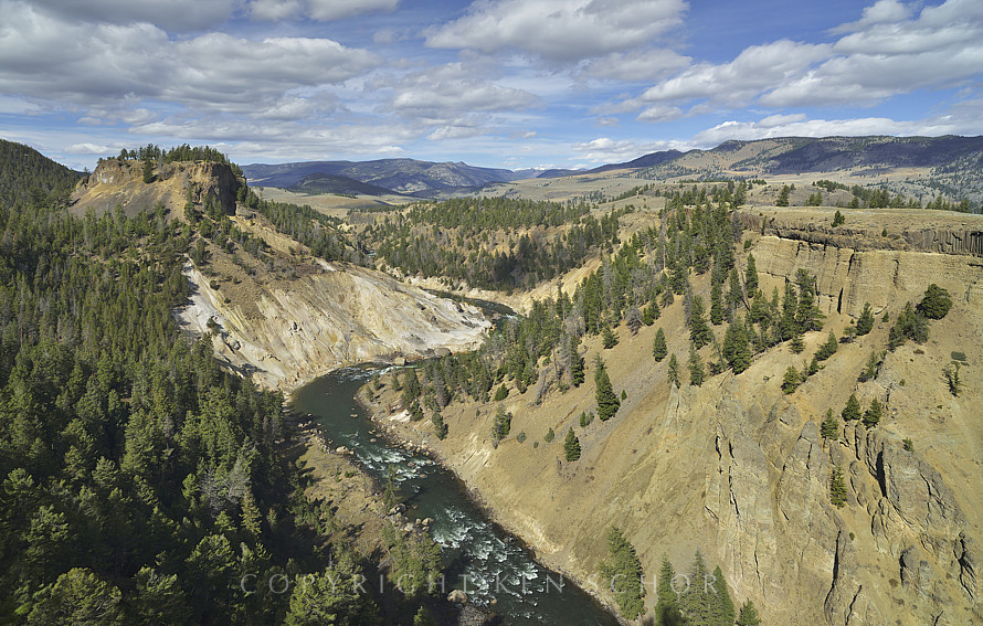 Yellowstone River and Calcite Cliffs, Yellowstone National Park, Wyoming